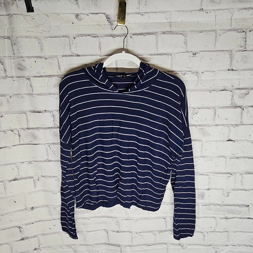 Navy Striped Cotton Top with Hood